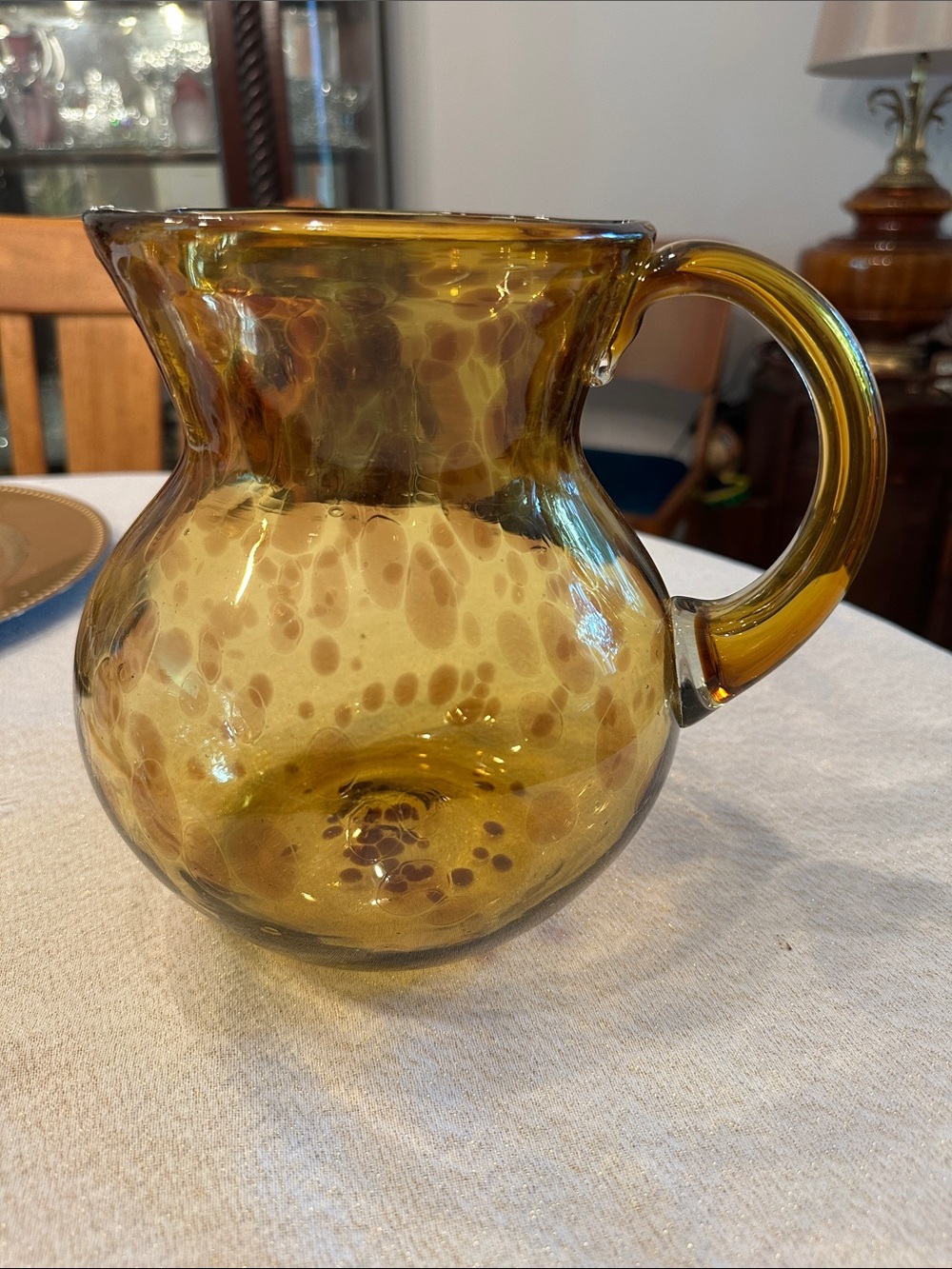 Amber Speckled Glass Pitcher -